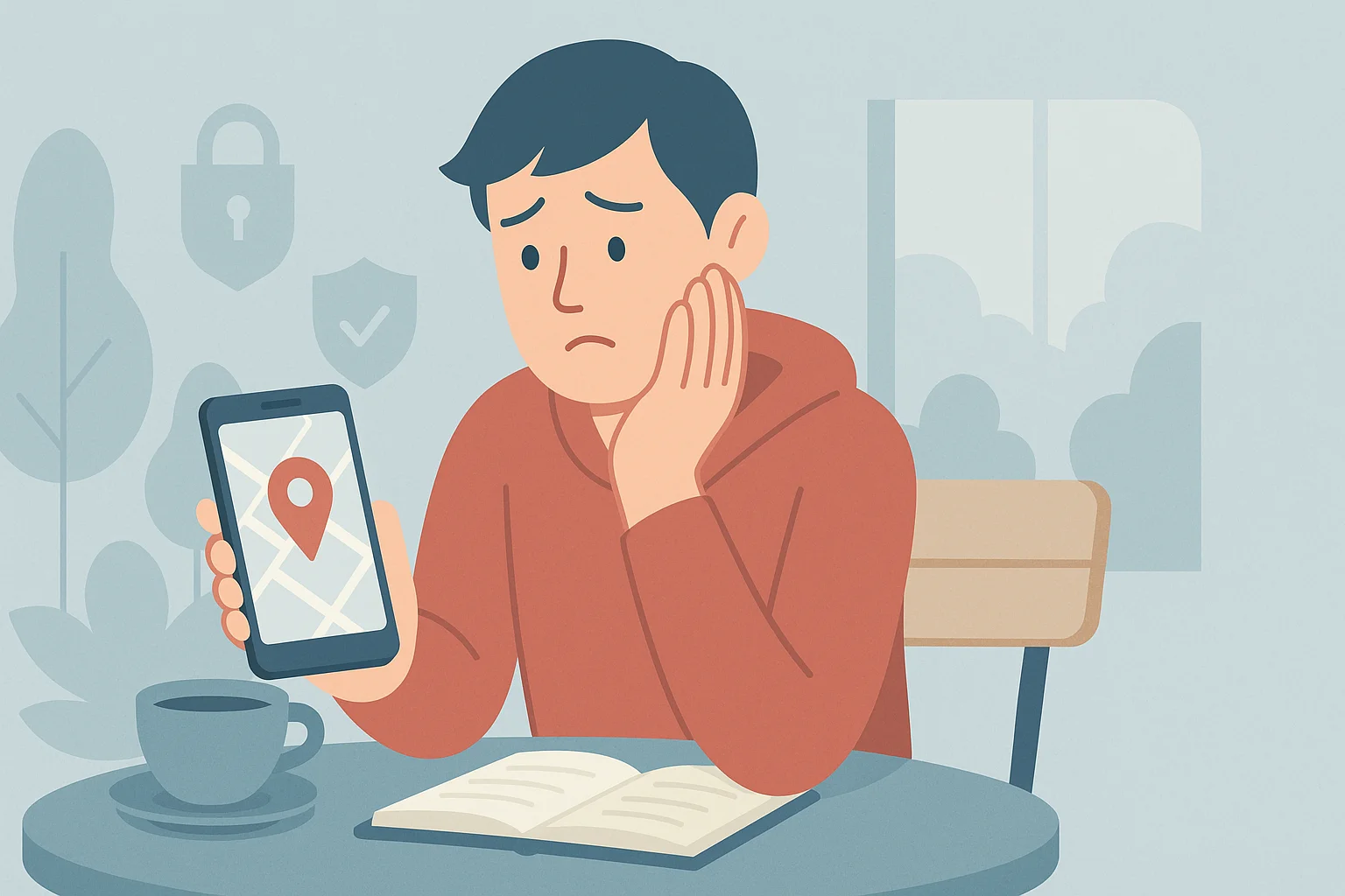 A user looks sadly at his device location.