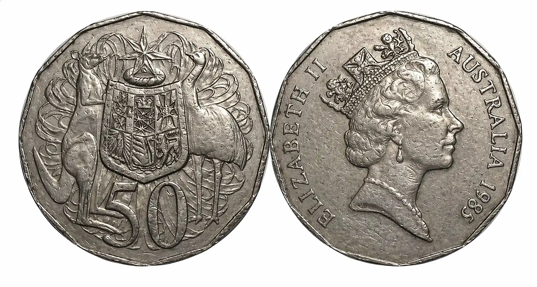 Close-up of a 50 cent coin